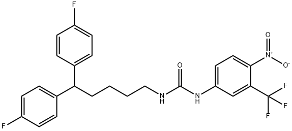 Urea, N-[5,5-bis(4-fluorophenyl)pentyl]-N'-[4-nitro-3-(trifluoromethyl)phenyl]- Struktur