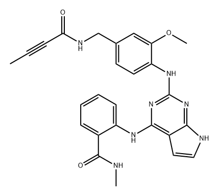 Benzamide, 2-[[2-[[2-methoxy-4-[[(1-oxo-2-butyn-1-yl)amino]methyl]phenyl]amino]-7H-pyrrolo[2,3-d]pyrimidin-4-yl]amino]-N-methyl- Struktur