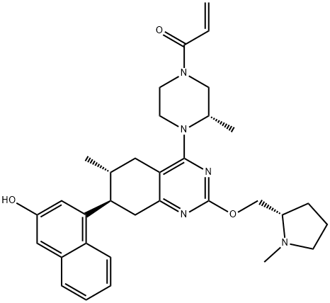 2-Propen-1-one, 1-[(3S)-3-methyl-4-[(6R,7R)-5,6,7,8-tetrahydro-7-(3-hydroxy-1-naphthalenyl)-6-methyl-2-[[(2S)-1-methyl-2-pyrrolidinyl]methoxy]-4-quinazolinyl]-1-piperazinyl]- Struktur