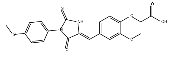 Acetic acid, 2-[2-methoxy-4-[(Z)-[1-(4-methoxyphenyl)-5-oxo-2-thioxo-4-imidazolidinylidene]methyl]phenoxy]- Struktur