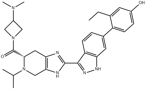 Methanone, [3-(dimethylamino)-1-azetidinyl][(6S)-2-[6-(2-ethyl-4-hydroxyphenyl)-1H-indazol-3-yl]-4,5,6,7-tetrahydro-5-(1-methylethyl)-3H-imidazo[4,5-c]pyridin-6-yl]- Struktur