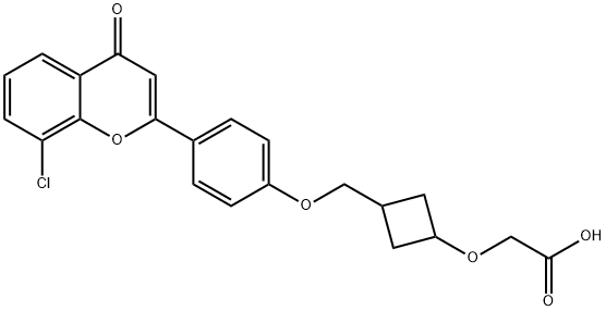 Acetic acid, 2-[[3-[[4-(8-chloro-4-oxo-4H-1-benzopyran-2-yl)phenoxy]methyl]cyclobutyl]oxy]- Struktur