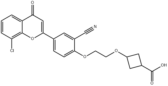 Cyclobutanecarboxylic acid, 3-[2-[4-(8-chloro-4-oxo-4H-1-benzopyran-2-yl)-2-cyanophenoxy]ethoxy]- Struktur