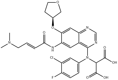 Propanedioic acid, 2-[(3-chloro-4-fluorophenyl)[6-[[(2E)-4-(dimethylamino)-1-oxo-2-buten-1-yl]amino]-7-[[(3S)-tetrahydro-3-furanyl]oxy]-4-quinazolinyl]amino]- Struktur