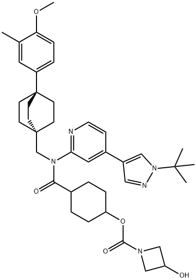 trans-4-[[[4-[1-(1,1-Dimethylethyl)-1H-pyrazol-4-yl]-2-pyridinyl][[4-(4-methoxy-3-methylphenyl)bicyclo[2.2.2]oct-1-yl]methyl]amino]carbonyl]cyclohexyl 3-hydroxy-1-azetidinecarboxylate Struktur