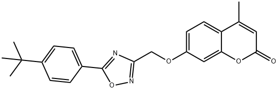 2H-1-Benzopyran-2-one, 7-[[5-[4-(1,1-dimethylethyl)phenyl]-1,2,4-oxadiazol-3-yl]methoxy]-4-methyl- Struktur