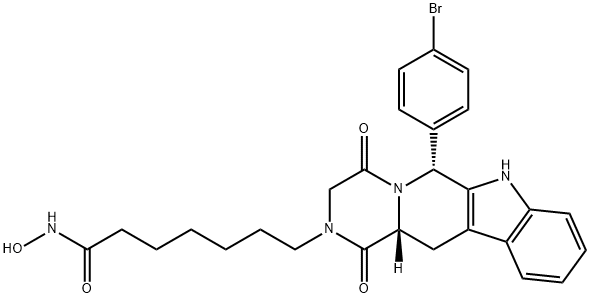 Pyrazino[1',2':1,6]pyrido[3,4-b]indole-2(1H)-heptanamide, 6-(4-bromophenyl)-3,4,6,7,12,12a-hexahydro-N-hydroxy-1,4-dioxo-, (6R,12aR)- Struktur