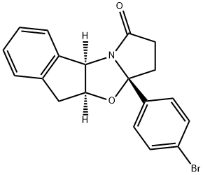 5H-Indeno[1,2-d]pyrrolo[2,1-b]oxazol-1(2H)-one, 3a-(4-bromophenyl)-3,3a,4a,9b-tetrahydro-, (3aR,4aS,9bR)- Struktur