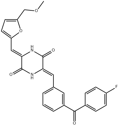 2,5-Piperazinedione, 3-[[3-(4-fluorobenzoyl)phenyl]methylene]-6-[[5-(methoxymethyl)-2-furanyl]methylene]-, (3Z,6Z)- Struktur