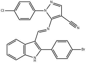 1H-Pyrazole-4-carbonitrile, 5-[(E)-[[2-(4-bromophenyl)-1H-indol-3-yl]methylene]amino]-1-(4-chlorophenyl)- Struktur