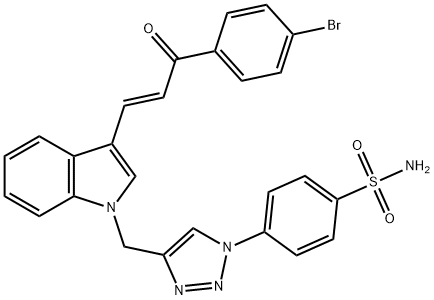 Benzenesulfonamide, 4-[4-[[3-[(1E)-3-(4-bromophenyl)-3-oxo-1-propen-1-yl]-1H-indol-1-yl]methyl]-1H-1,2,3-triazol-1-yl]- Struktur