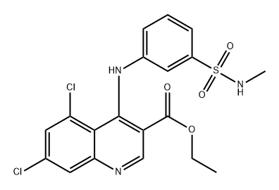 3-Quinolinecarboxylic acid, 5,7-dichloro-4-[[3-[(methylamino)sulfonyl]phenyl]amino]-, ethyl ester Struktur