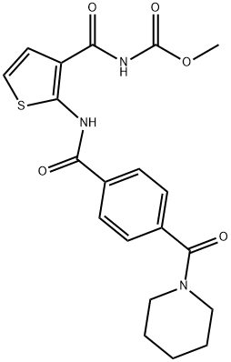 Carbamic acid, N-[[2-[[4-(1-piperidinylcarbonyl)benzoyl]amino]-3-thienyl]carbonyl]-, methyl ester Struktur