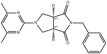 Pyrrolo[3,4-c]pyrrole-1,3(2H,3aH)-dione, 5-(4,6-dimethyl-2-pyrimidinyl)tetrahydro-2-(phenylmethyl)-, (3aR,6aS)-rel- Struktur