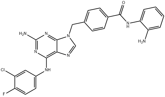 Benzamide, 4-[[2-amino-6-[(3-chloro-4-fluorophenyl)amino]-9H-purin-9-yl]methyl]-N-(2-aminophenyl)- Struktur