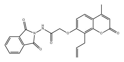 Acetamide, N-(1,3-dihydro-1,3-dioxo-2H-isoindol-2-yl)-2-[[4-methyl-2-oxo-8-(2-propen-1-yl)-2H-1-benzopyran-7-yl]oxy]- Struktur