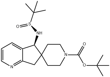 Spiro[6H-cyclopenta[b]pyridine-6,4'-piperidine]-1'-carboxylic acid, 5-[[(S)-(1,1-dimethylethyl)sulfinyl]amino]-5,7-dihydro-, 1,1-dimethylethyl ester, (5S)- Struktur