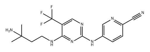 2-Pyridinecarbonitrile, 5-[[4-[(3-amino-3-methylbutyl)amino]-5-(trifluoromethyl)-2-pyrimidinyl]amino]- Struktur