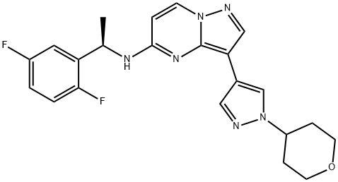 Pyrazolo[1,5-a]pyrimidin-5-amine, N-[(1R)-1-(2,5-difluorophenyl)ethyl]-3-[1-(tetrahydro-2H-pyran-4-yl)-1H-pyrazol-4-yl]- Struktur