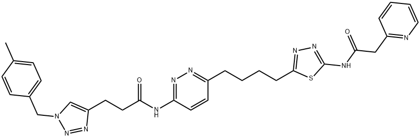 2-Pyridineacetamide, N-[5-[4-[6-[[3-[1-[(4-methylphenyl)methyl]-1H-1,2,3-triazol-4-yl]-1-oxopropyl]amino]-3-pyridazinyl]butyl]-1,3,4-thiadiazol-2-yl]- Struktur