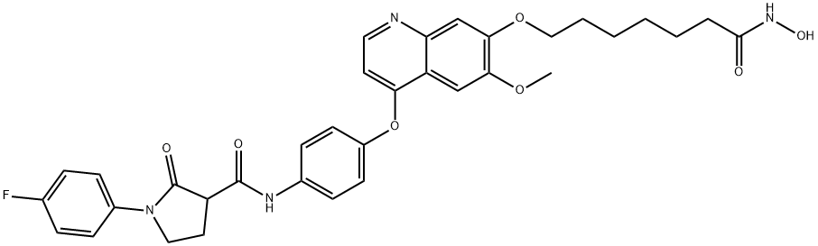 3-Pyrrolidinecarboxamide, 1-(4-fluorophenyl)-N-[4-[[7-[[7-(hydroxyamino)-7-oxoheptyl]oxy]-6-methoxy-4-quinolinyl]oxy]phenyl]-2-oxo- Struktur