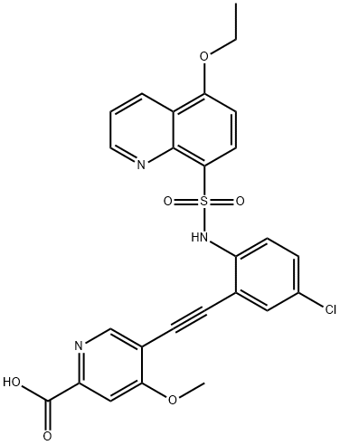 2-Pyridinecarboxylic acid, 5-[2-[5-chloro-2-[[(5-ethoxy-8-quinolinyl)sulfonyl]amino]phenyl]ethynyl]-4-methoxy- Struktur