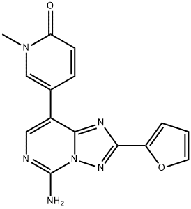 2(1H)-Pyridinone, 5-[5-amino-2-(2-furanyl)[1,2,4]triazolo[1,5-c]pyrimidin-8-yl]-1-methyl- Struktur