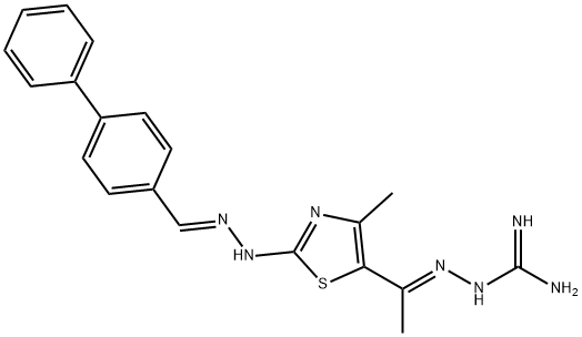 Hydrazinecarboximidamide, 2-[1-[2-[(2E)-2-([1,1'-biphenyl]-4-ylmethylene)hydrazinyl]-4-methyl-5-thiazolyl]ethylidene]-, (2E)- Struktur