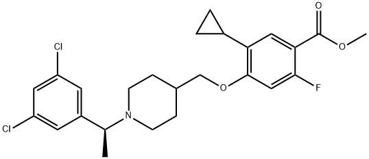 Benzoic acid, 5-cyclopropyl-4-[[1-[(1S)-1-(3,5-dichlorophenyl)ethyl]-4-piperidinyl]methoxy]-2-fluoro-, methyl ester Struktur