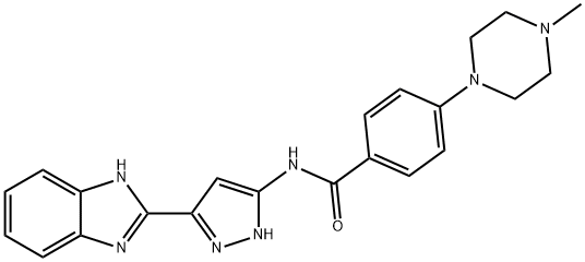 Benzamide, N-[3-(1H-benzimidazol-2-yl)-1H-pyrazol-5-yl]-4-(4-methyl-1-piperazinyl)- Struktur