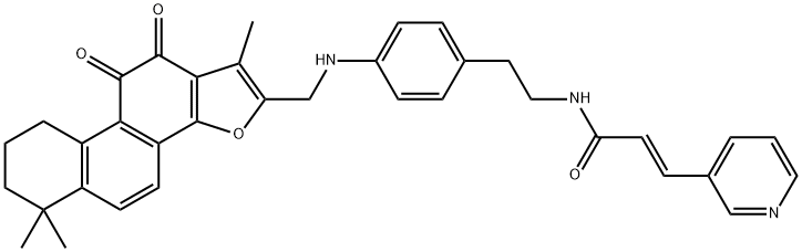 2-Propenamide, N-[2-[4-[[(6,7,8,9,10,11-hexahydro-1,6,6-trimethyl-10,11-dioxophenanthro[1,2-b]furan-2-yl)methyl]amino]phenyl]ethyl]-3-(3-pyridinyl)-, (2E)- Struktur