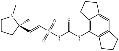 Ethenesulfonamide, 2-[(2R)-1,2-dimethyl-2-pyrrolidinyl]-N-[[(1,2,3,5,6,7-hexahydro-s-indacen-4-yl)amino]carbonyl]-, (1E)- Struktur