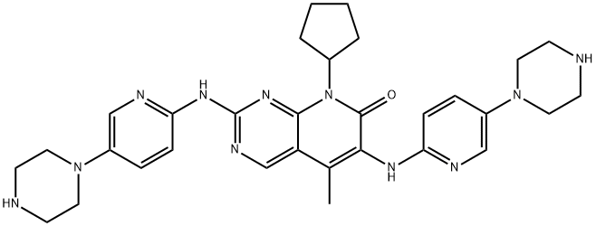 Pyrido[2,3-d]pyrimidin-7(8H)-one, 8-cyclopentyl-5-methyl-2,6-bis[[5-(1-piperazinyl)-2-pyridinyl]amino]- Struktur