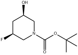 1-Piperidinecarboxylic acid, 3-fluoro-5-hydroxy-, 1,1-dimethylethyl ester, (3S,5R)- Struktur