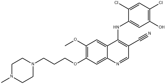 3-Quinolinecarbonitrile, 4-[(2,4-dichloro-5-hydroxyphenyl)amino]-6-methoxy-7-[3-(4-methyl-1-piperazinyl)propoxy]- Struktur