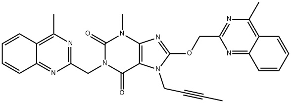 1H-Purine-2,6-dione, 7-(2-butyn-1-yl)-3,7-dihydro-3-methyl-8-[(4-methyl-2-quinazolinyl)methoxy]-1-[(4-methyl-2-quinazolinyl)methyl]- Structure