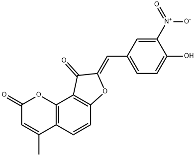 2H-Furo[2,3-h]-1-benzopyran-2,9(8H)-dione, 8-[(4-hydroxy-3-nitrophenyl)methylene]-4-methyl-, (8Z)- Struktur