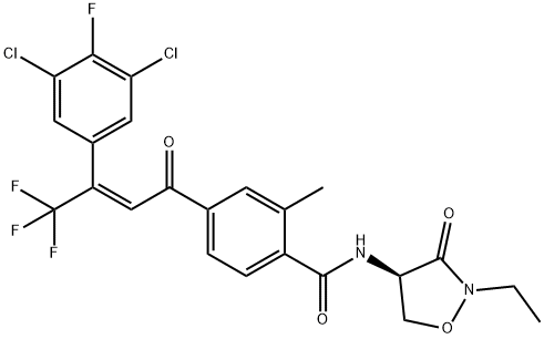 Benzamide, 4-[(2E)-3-(3,5-dichloro-4-fluorophenyl)-4,4,4-trifluoro-1-oxo-2-buten-1-yl]-N-[(4R)-2-ethyl-3-oxo-4-isoxazolidinyl]-2-methyl- Struktur