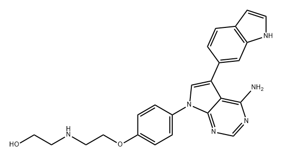 Ethanol, 2-[[2-[4-[4-amino-5-(1H-indol-6-yl)-7H-pyrrolo[2,3-d]pyrimidin-7-yl]phenoxy]ethyl]amino]- Struktur