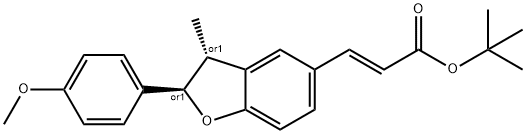 2-Propenoic acid, 3-[(2R,3R)-2,3-dihydro-2-(4-methoxyphenyl)-3-methyl-5-benzofuranyl]-, 1,1-dimethylethyl ester, (2E)-rel- Struktur