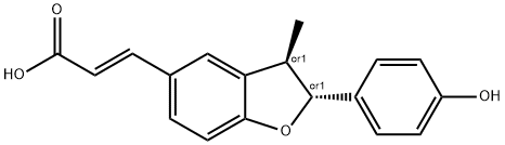 2-Propenoic acid, 3-[(2R,3R)-2,3-dihydro-2-(4-hydroxyphenyl)-3-methyl-5-benzofuranyl]-, (2E)-rel- Struktur