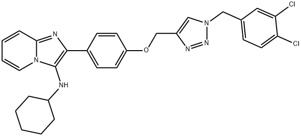 Imidazo[1,2-a]pyridin-3-amine, N-cyclohexyl-2-[4-[[1-[(3,4-dichlorophenyl)methyl]-1H-1,2,3-triazol-4-yl]methoxy]phenyl]- Struktur