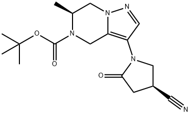 1,1-Dimethylethyl (6S)-3-[(4S)-4-cyano-2-oxo-1-pyrrolidinyl]-6,7-dihydro-6-methylpyrazolo[1,5-a]pyrazine-5(4H)-carboxylate Struktur