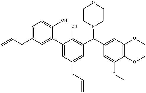 [1,1'-Biphenyl]-2,2'-diol, 3-[4-morpholinyl(3,4,5-trimethoxyphenyl)methyl]-5,5'-di-2-propen-1-yl- Struktur