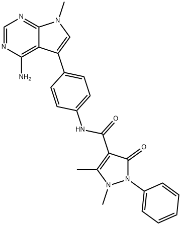 1H-Pyrazole-4-carboxamide, N-[4-(4-amino-7-methyl-7H-pyrrolo[2,3-d]pyrimidin-5-yl)phenyl]-2,3-dihydro-1,5-dimethyl-3-oxo-2-phenyl- Struktur