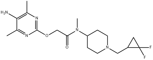 Acetamide, 2-[(5-amino-4,6-dimethyl-2-pyrimidinyl)oxy]-N-[1-[(2,2-difluorocyclopropyl)methyl]-4-piperidinyl]-N-methyl- Struktur