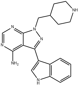 1H-Pyrazolo[3,4-d]pyrimidin-4-amine, 3-(1H-indol-3-yl)-1-(4-piperidinylmethyl)- Struktur