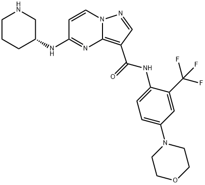 Pyrazolo[1,5-a]pyrimidine-3-carboxamide, N-[4-(4-morpholinyl)-2-(trifluoromethyl)phenyl]-5-[(3R)-3-piperidinylamino]- Struktur