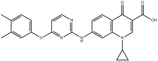 3-Quinolinecarboxylic acid, 1-cyclopropyl-7-[[4-(3,4-dimethylphenoxy)-2-pyrimidinyl]amino]-1,4-dihydro-4-oxo- Struktur