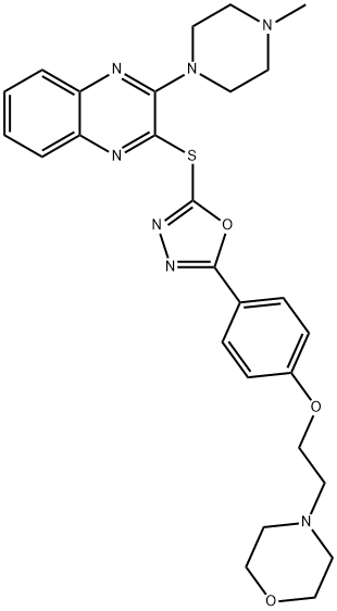 Quinoxaline, 2-(4-methyl-1-piperazinyl)-3-[[5-[4-[2-(4-morpholinyl)ethoxy]phenyl]-1,3,4-oxadiazol-2-yl]thio]- Struktur